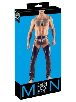Cottelli Men Black Imitation Leather Chaps S with Two-Way Zipper