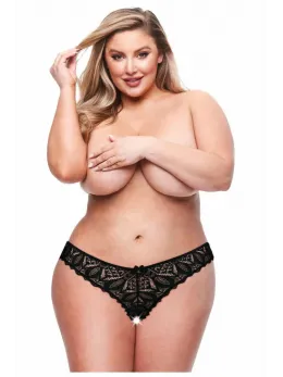 Baci Crotchless Strappy Brazilian Bikini Black 3X/4X - Soft Nylon Blend