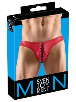 Svenjoyment Red Shiny Men's Briefs with Black Lace M