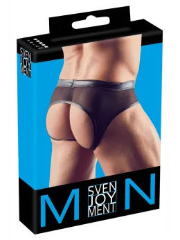 Svenjoyment Men’s Open Back Briefs 2XL Black Wet Look Powernet