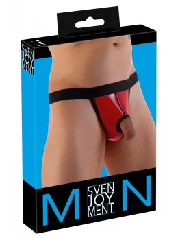 Svenjoyment Thong L/XL Shiny Red Vinyl with Black Trim & Swell Feature
