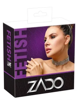 ZADO Black Leather Adjustable Collar with Triple Chain Detail