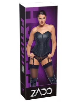 ZADO Lamb Nappa Leather Corset 2XL with Adjustable Suspenders, Black