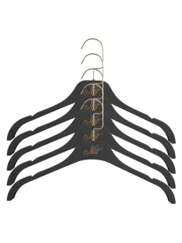 NOIR Handmade Velvet Clothes Hangers Gold Hook 43cm Set of 5 Black