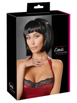 Cottelli Collection Black Chin-Length Bob Wig Adjustable 28cm