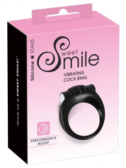 Sweet Smile Black Vibrating Ring Silicone Flexible 3.2cm