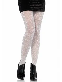 Leg Avenue Lurex Shimmer Sheer Pantyhose Silver Sparkle Finish