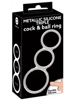 You2Toys Metallic Triple Silicone Intimate Support Ring Set, Silver, Flexible