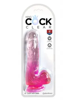 King Cock Clear 6 Inch System with Base Pink Transparent TPE