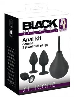 Black Velvets Anal Kit - Silicone Set with Douche and Decorative Plugs