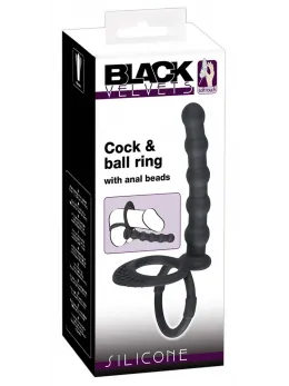 Black Velvets Intimate Silicone Ring Set with Beaded Extension 19cm