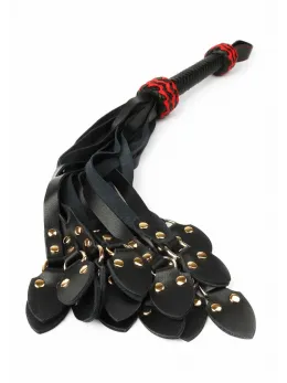 Ouch! Cat-o-Nine Tails Leather Whip with Studded Tails Black/Red