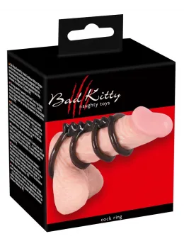 Bad Kitty Set of 4 Connected Intimate Rings Smoky Black TPE 6.5cm