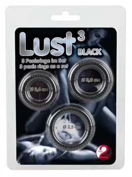 Lust 3 Silicone Intimate Rings Set Black - 3 Sizes
