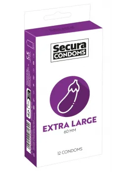 Secura Extra Large Condoms 12-Pack - Silky Smooth, Vegan, 60 mm