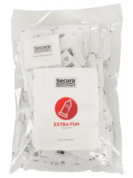 Secura Extra Fun 100pcs - Textured Vegan Condoms, Ribbed Surface, 52mm
