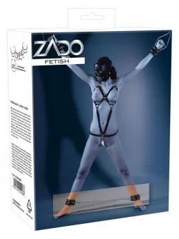 ZADO Black Adjustable Leather Ankle Cuffs with Removable Chain 50cm