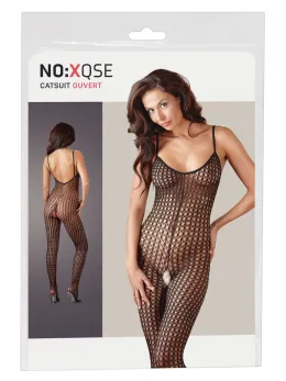 Cottelli Collection Black Fence Net Catsuit M/L with Open Design