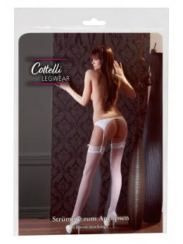 Cottelli Collection Stockings White Floral Lace Top 7cm, Size 4