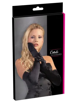 Cottelli Collection Long Black Satin Gloves S-L Elegant Stretch Fit