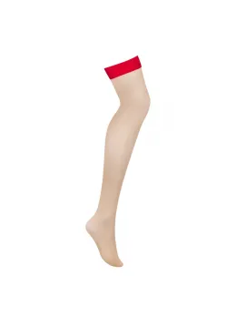 Obsessive S814 Red-Beige Stockings L/XL with Contrasting Top Band