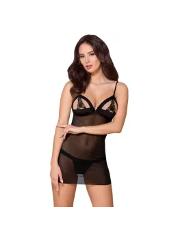 Obsessive 865-CHE-1 Black Mesh Chemise & Thong Set L/XL Adjustable