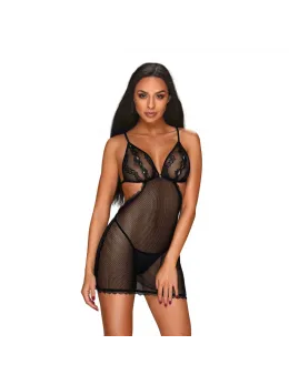 Obsessive Millagro Chemise & Thong Black S/M - Delicate Lace Mesh Set