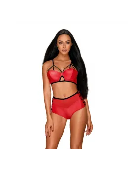 Obsessive Leatheria Red 2-Piece Lingerie Set S/M - Adjustable Straps & Mesh