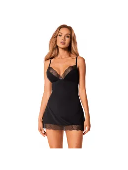 Obsessive Bella Rou Chemise & Thong Set Black Embroidered M/L