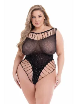Baci Diamonte Bodysuit Black QS - Sheer High-Cut Glamour Lingerie