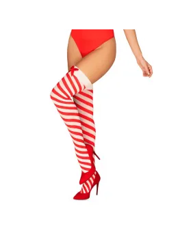 Obsessive Kissmas Stockings Red L/XL - Festive Striped Stay-Up Design