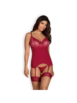 Obsessive Rosalyne Red Corset & Thong Set S/M Adjustable Lace Design