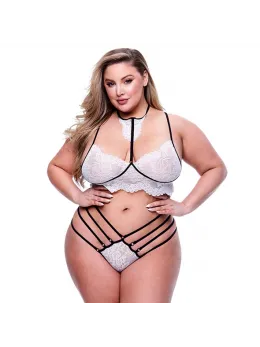 Baci 2-Piece Lace Strappy Bra & Panty Set Queen Size, Black Trim