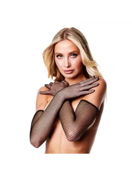Baci Fishnet Opera Glove - Elegant Full-Length Mesh, Black