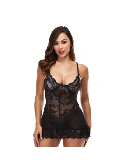 Baci Mini Lace Chemise Black M/L - Elegant Mesh Dress with G-String