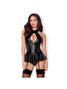 Obsessive 859-COR-1 Wet Look Corset & Thong Set L/XL Black