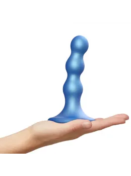 Strap-On-Me Plug Balls S Metallic Blue - Liquid Silicone, 3 Beads, Harness-Ready