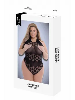 Baci Jacquard Bodysuit Black QS - Elegant Sheer Patterned Lingerie
