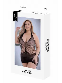 BACI Halter Mini Dress Black, QS - Mesh & Fishnet Design