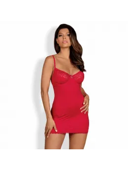 Obsessive Jolierose Chemise & Thong Red L/XL - Elegant Lace Nightwear
