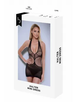 BACI Halter Mini Dress Black OS - Mesh & Fishnet Modern Design