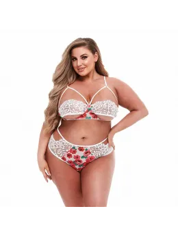 Baci White Floral Lace Bra & High-Waist Set Queen Size Elegant Design