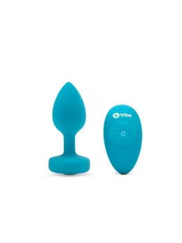 b-Vibe Vibrating Jewel Plug S/M Aquamarine - Silicone, 15 Modes, USB
