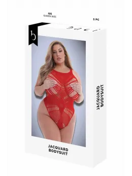 BACI Jacquard Bodysuit Red, QS - Elegant Patterned Mesh Design