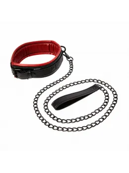 Sportsheets Saffron Adjustable Vegan Leather Collar & Leash Set Black/Red