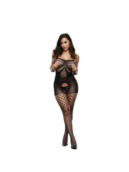 Baci Crotchless Jacquard Bodystocking One Size - Elegant Mesh Design