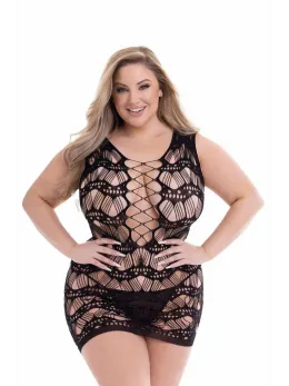 Baci Corset Front Lace Mini Dress Black QS - Sheer Patterned Mesh