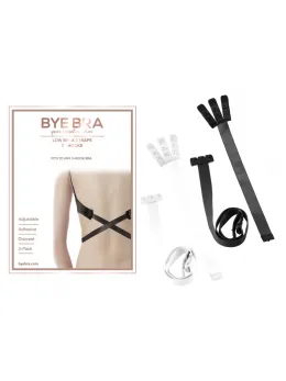 Bye Bra Flexible 3-Hook Low Back Bra Straps Black & White Set