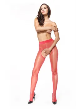 MissO P211 Red Sheer Tights with Open Gusset L/XL