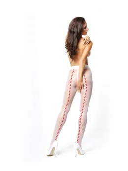 MissO P112 White L/XL Tights with Decorative Heart Seam and Cut-Out